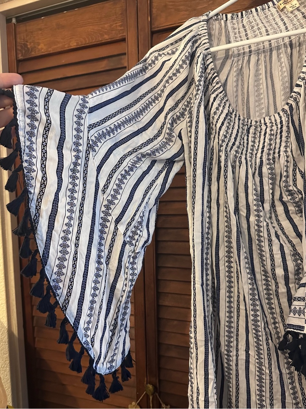 BOHO Studio West Navy & White Striped Tassel Tunic